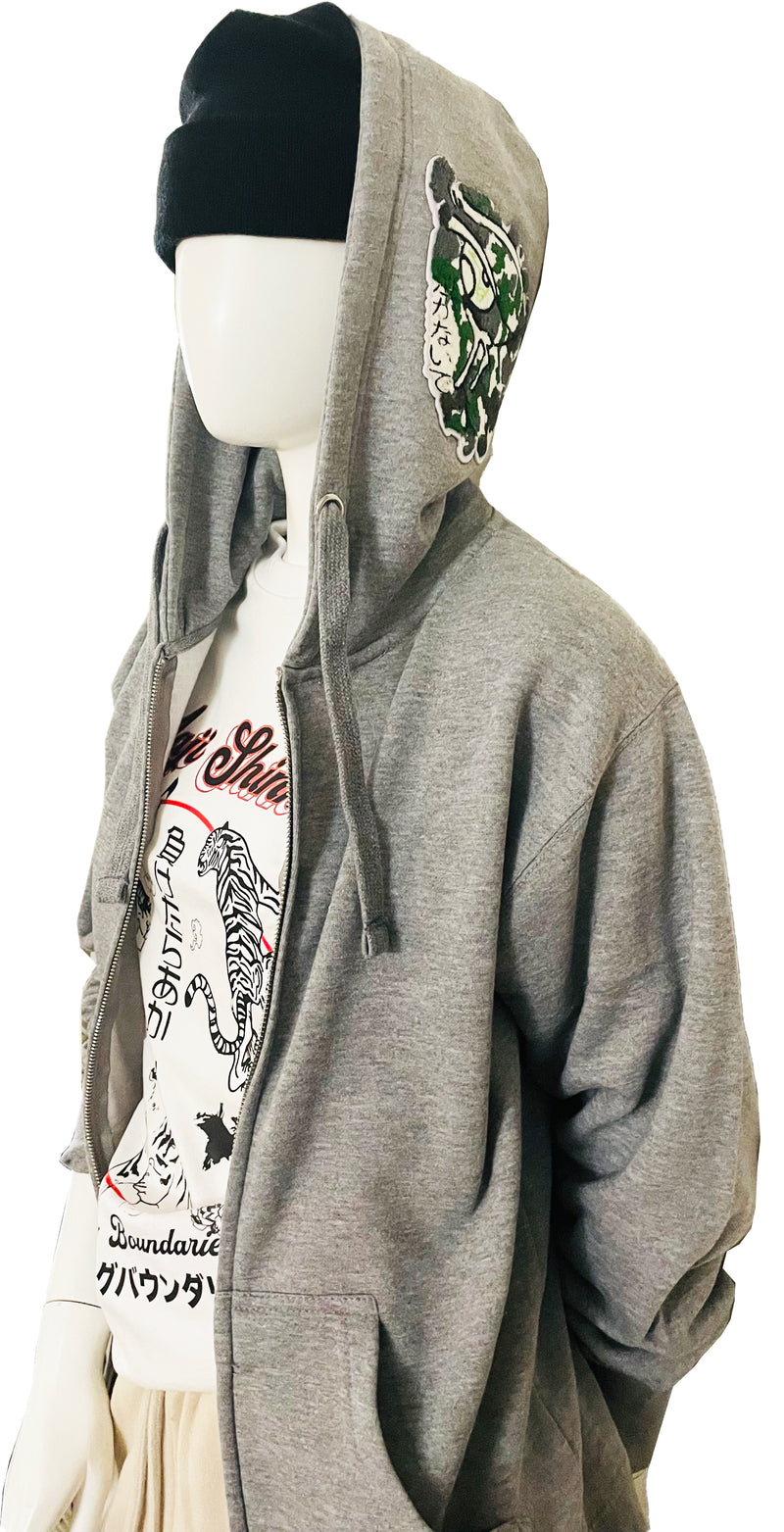 Camo Don't Cry Zip-up Sweat Hoodie (Heather Grey)